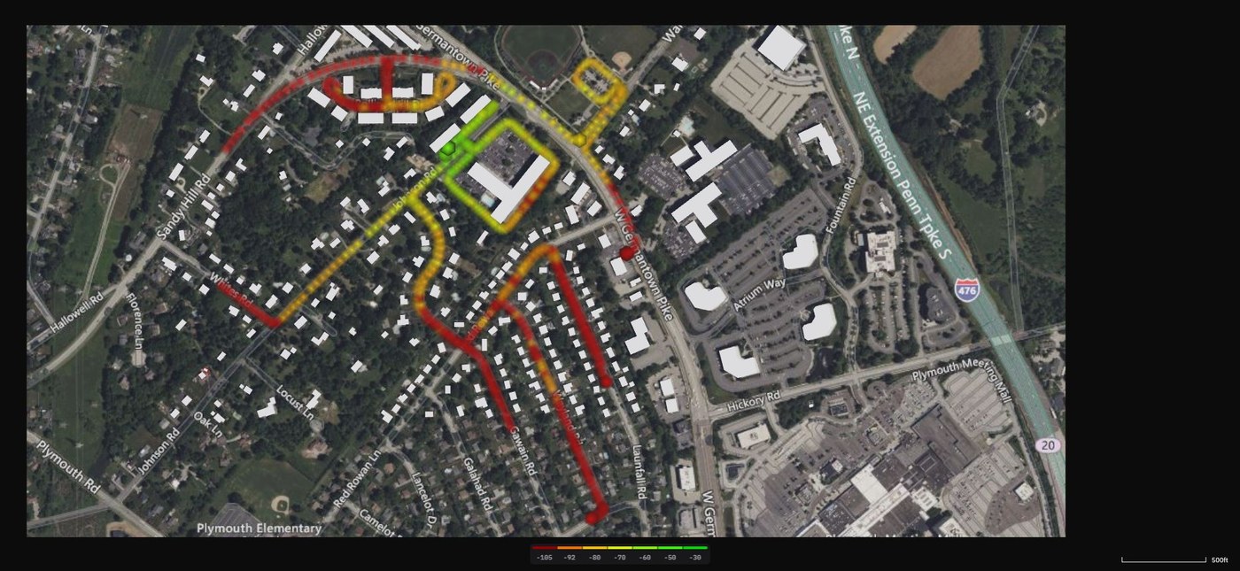 Wi-Fi HaLow GPS field survey map — Plymouth Meeting PA